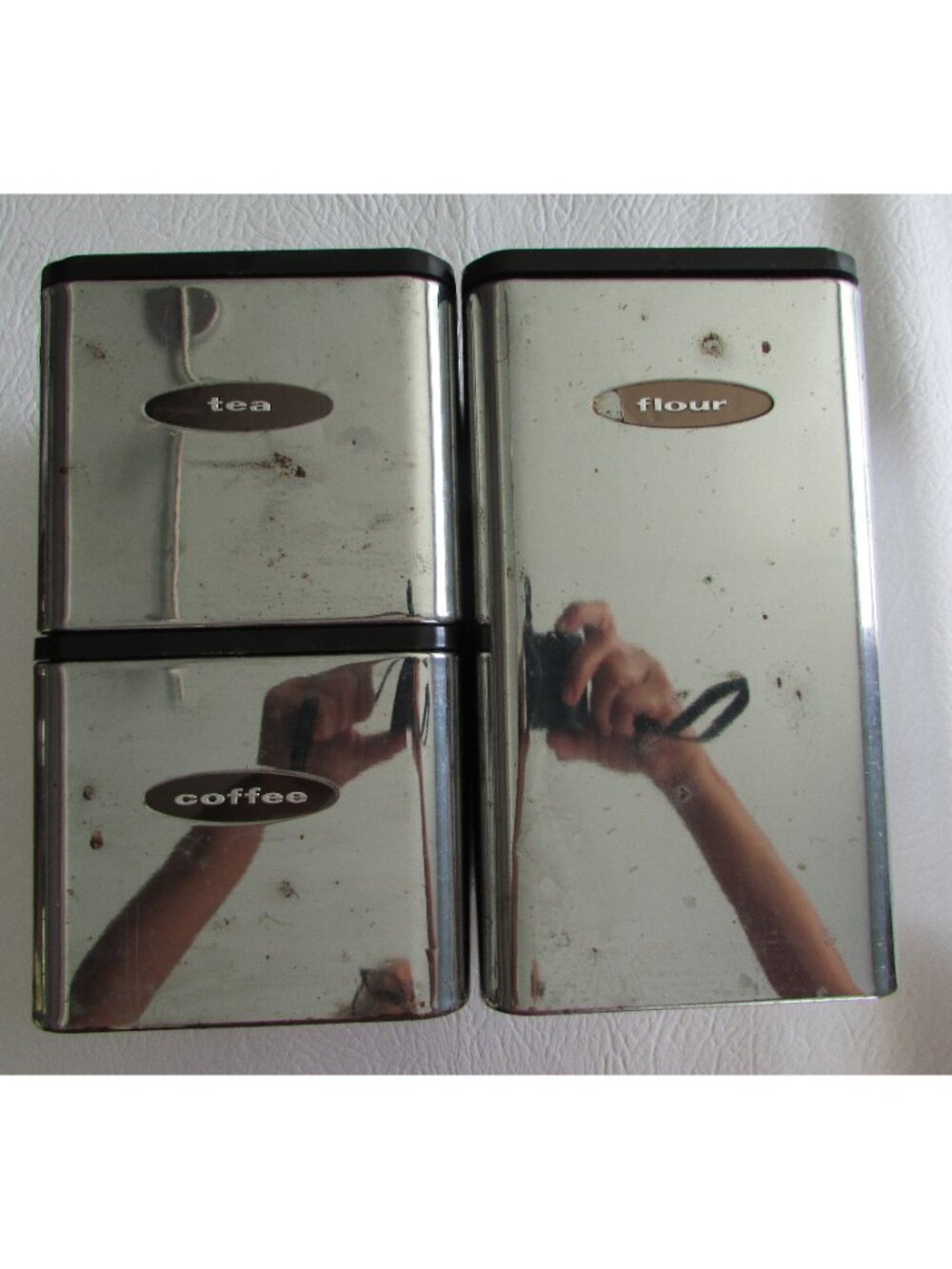 Chrome Flour Tea Coffee Canisters - Set of 3 - Vintage